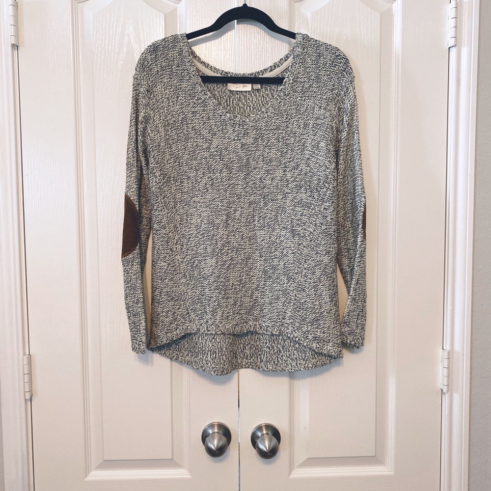 R D Style Gray Knit Brown Elbow Paches Pullover cardigan size XS
